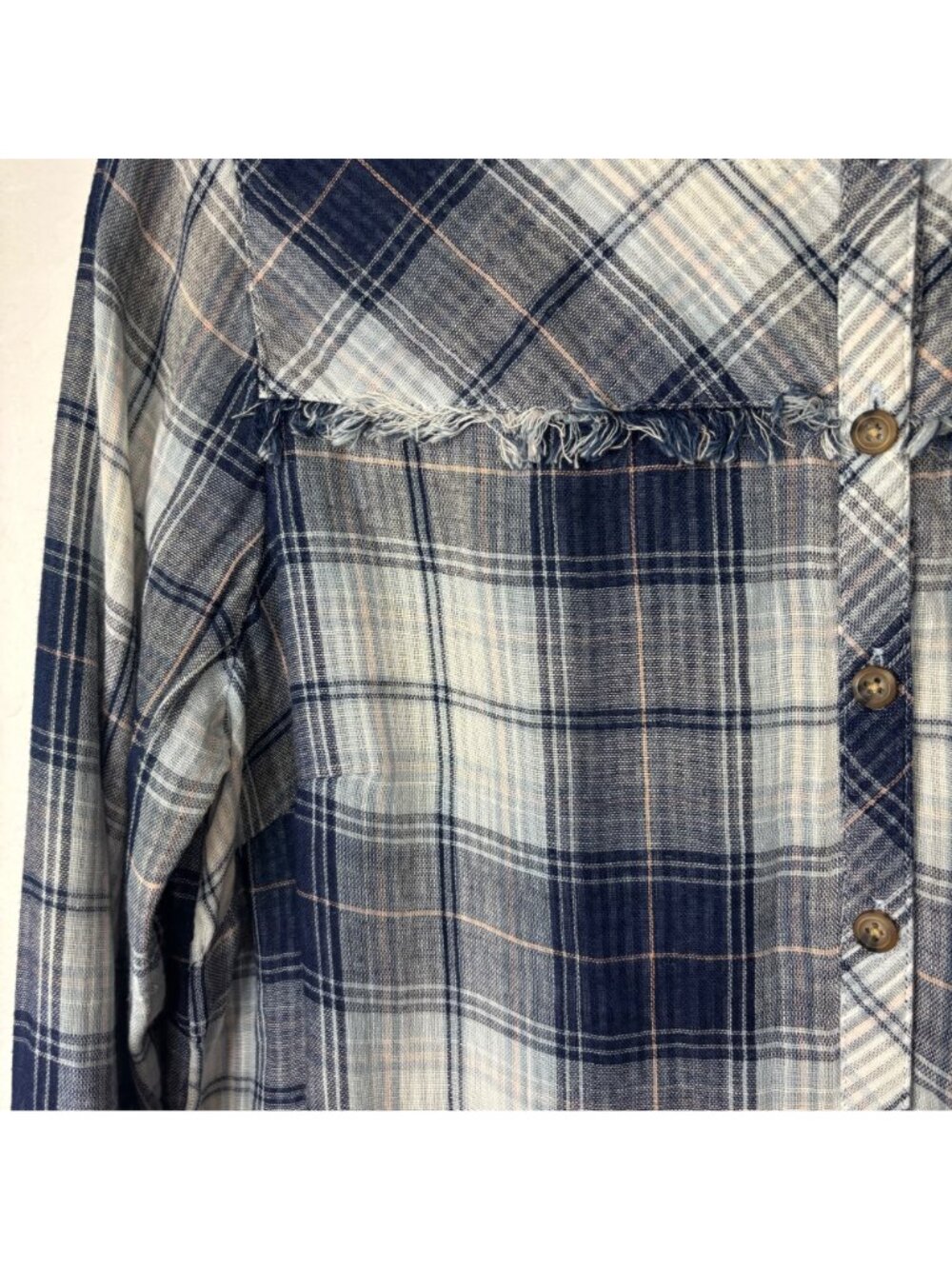 ✨3/$30 J. Jill Denim S P Blue White Plaid Button-Up Long Sleeve Cotton Top Blous - Picture 2 of 6
